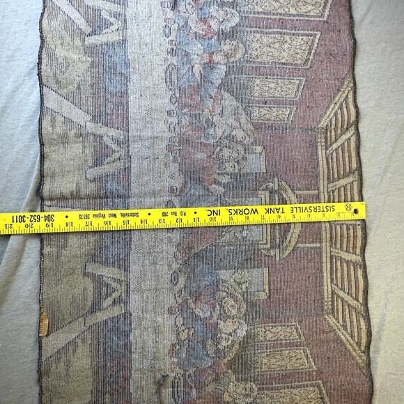 Vintage P&C Italian Tapestry The Last Supper 1970s Red Fringe 40 x 20 - Picture 10 of 11